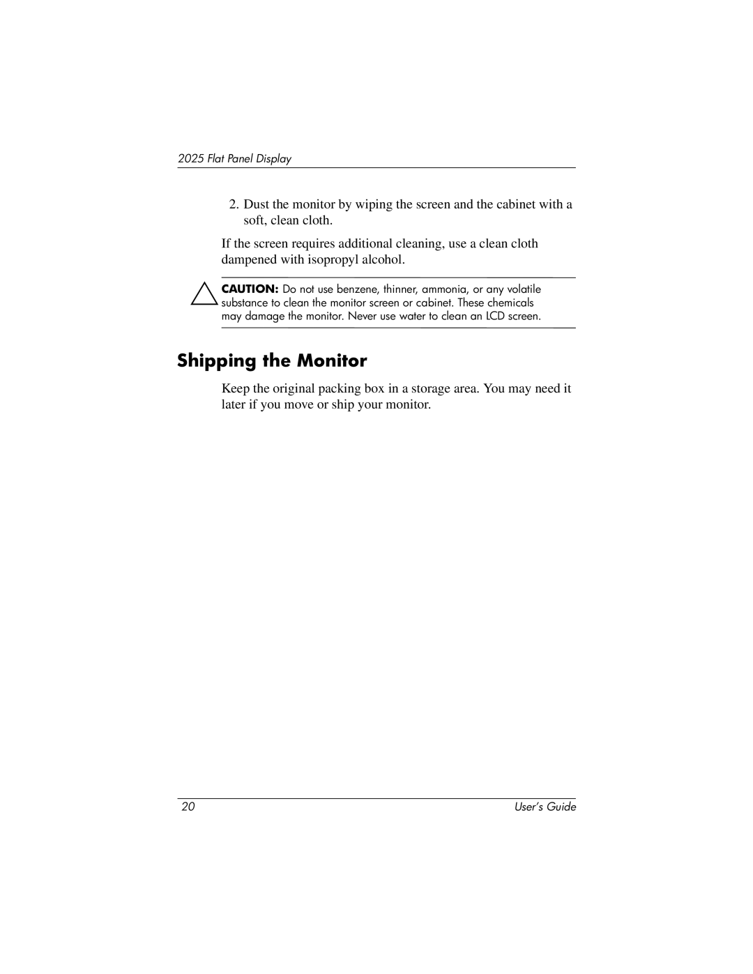 Compaq 2025 manual Shipping the Monitor 