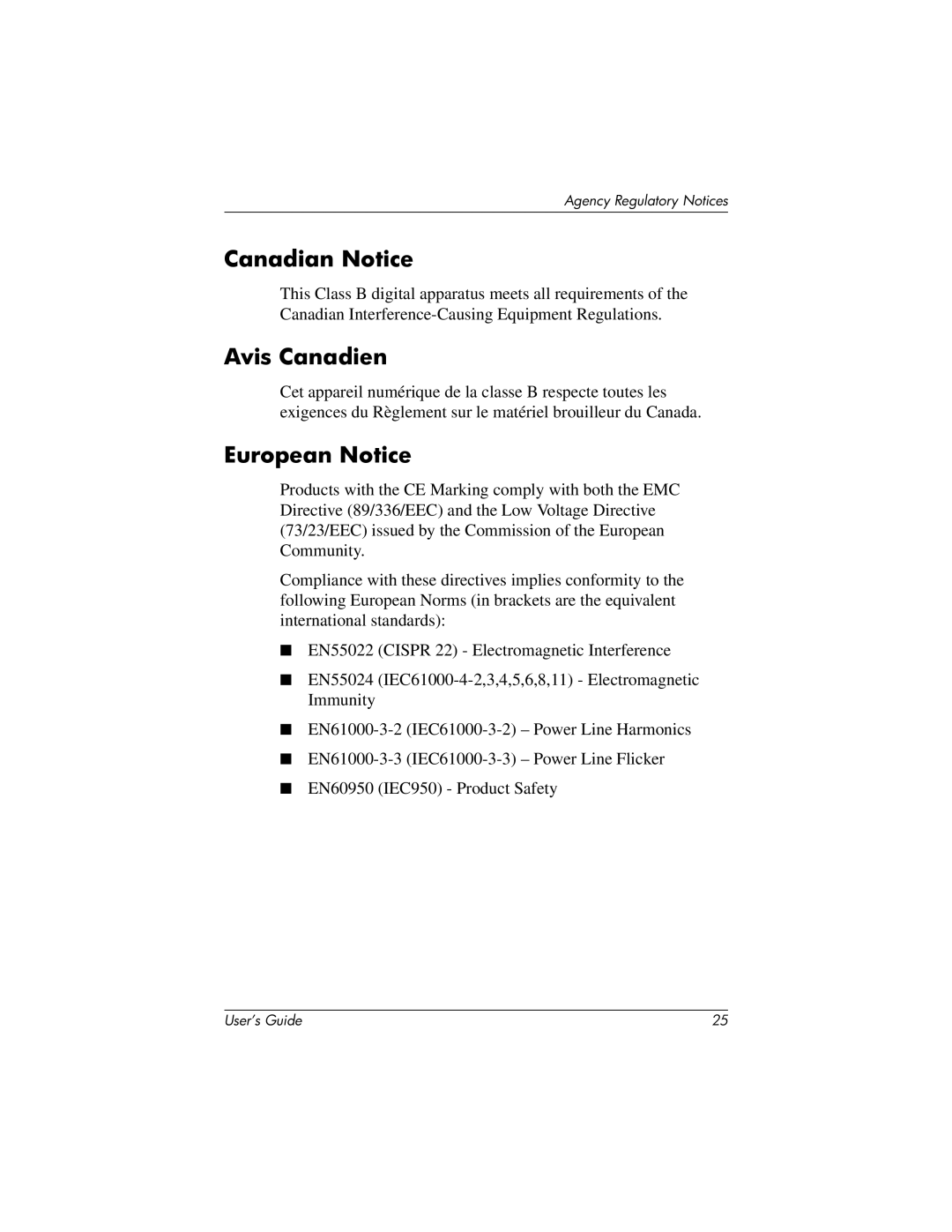 Compaq 2025 manual Canadian Notice, Avis Canadien, European Notice 