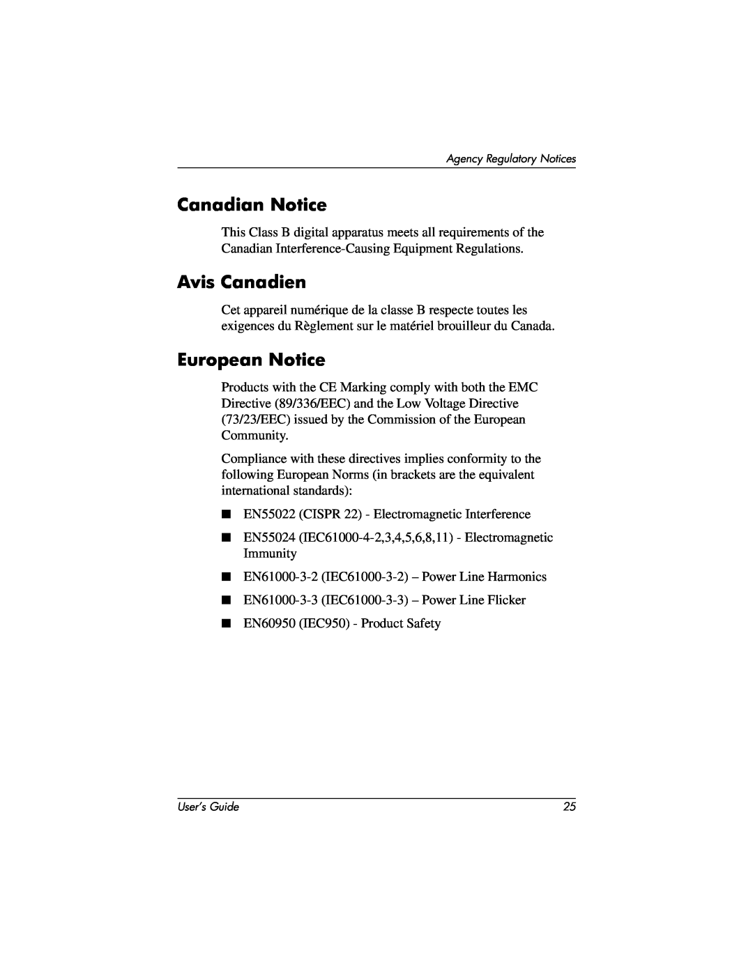 Compaq 2025 manual Canadian Notice, Avis Canadien, European Notice 