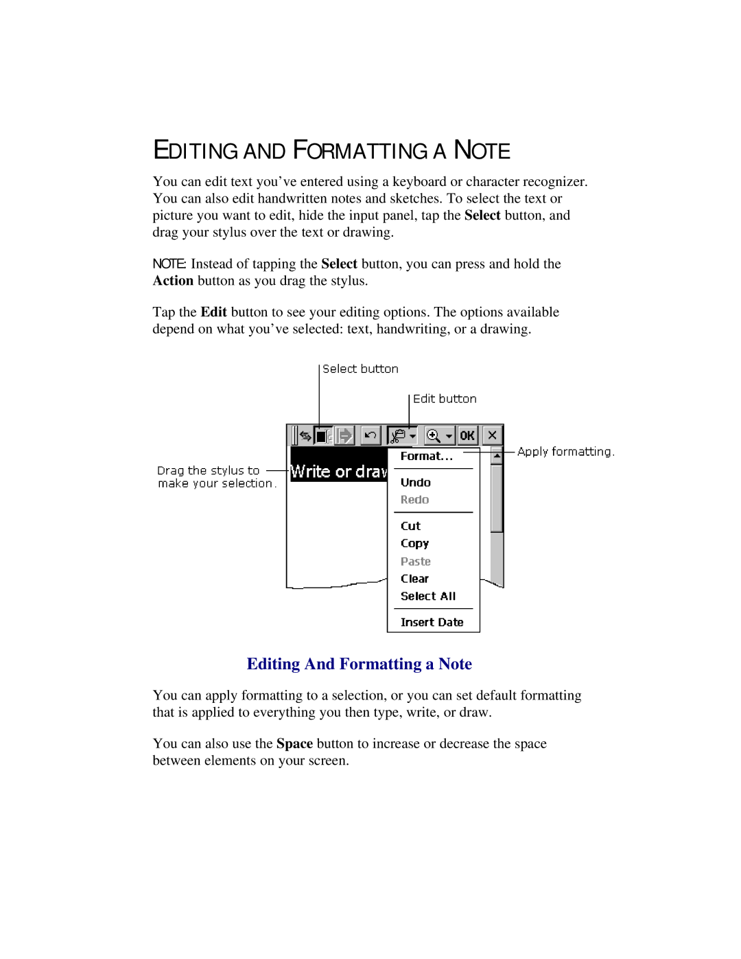 Compaq 2100 manual Editing and Formatting a Note, Editing And Formatting a Note 