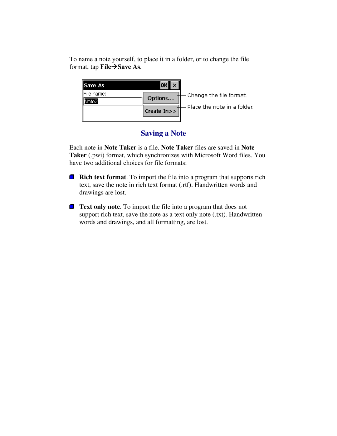 Compaq 2100 manual Saving a Note 