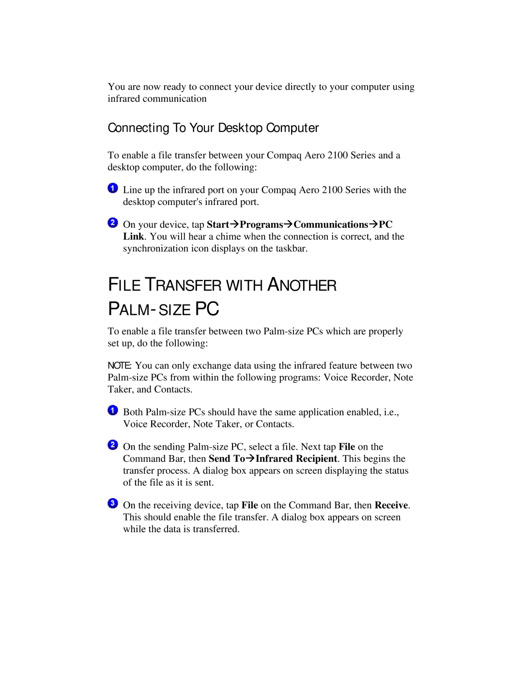 Compaq 2100 manual File Transfer with Another PALM-SIZE PC, Connecting To Your Desktop Computer 