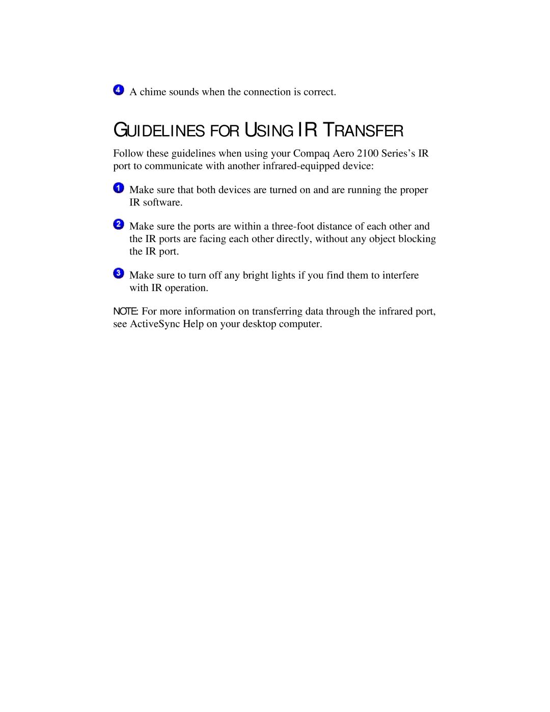 Compaq 2100 manual Guidelines for Using IR Transfer 