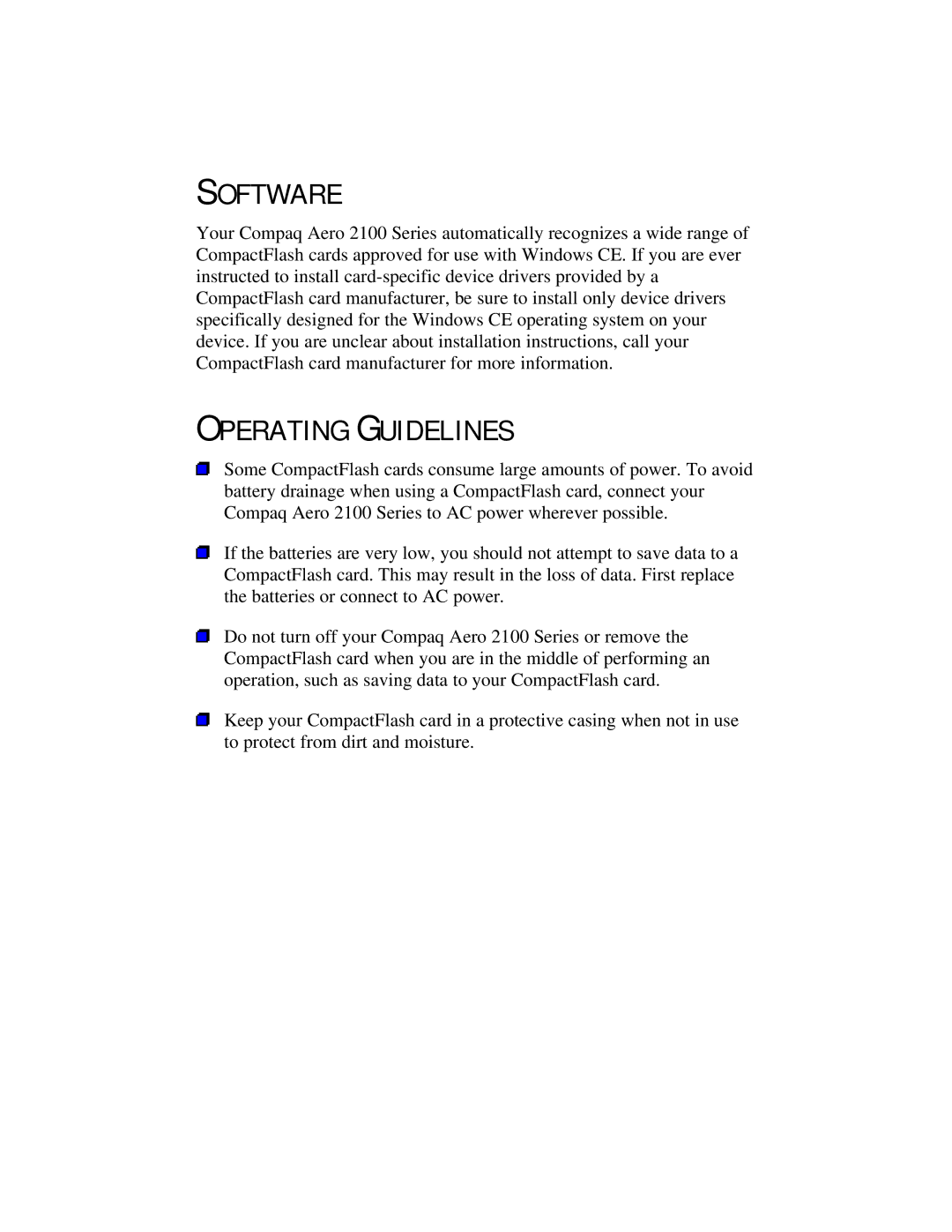 Compaq 2100 manual Software, Operating Guidelines 