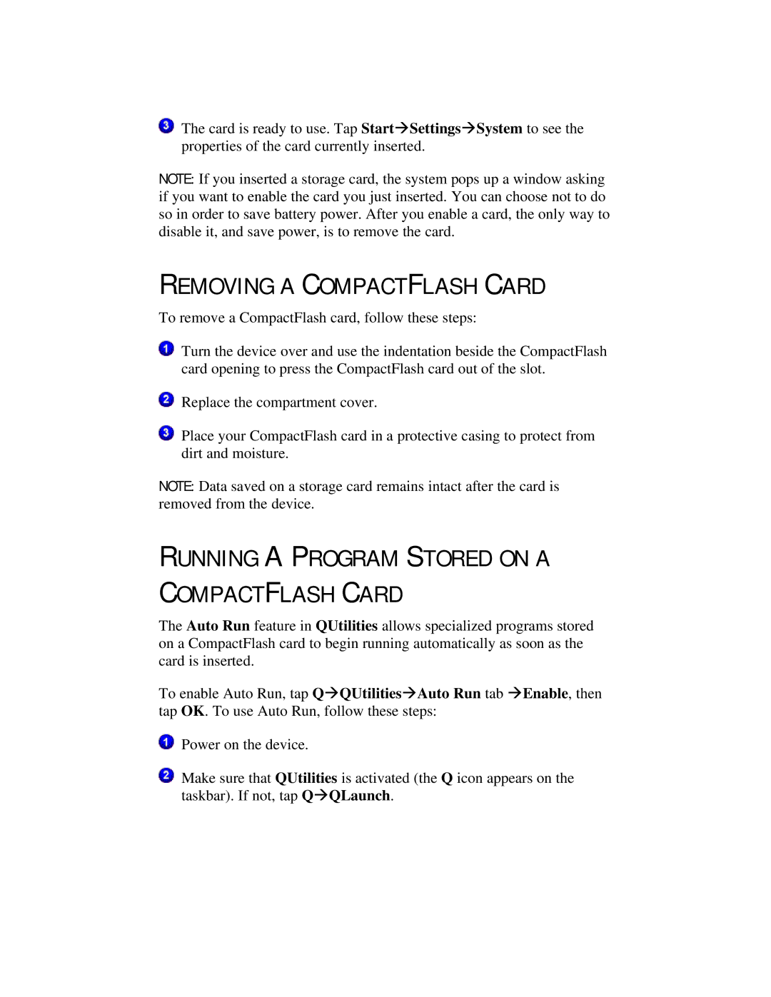 Compaq 2100 manual Removing a Compactflash Card, Running a Program Stored on a Compactflash Card 