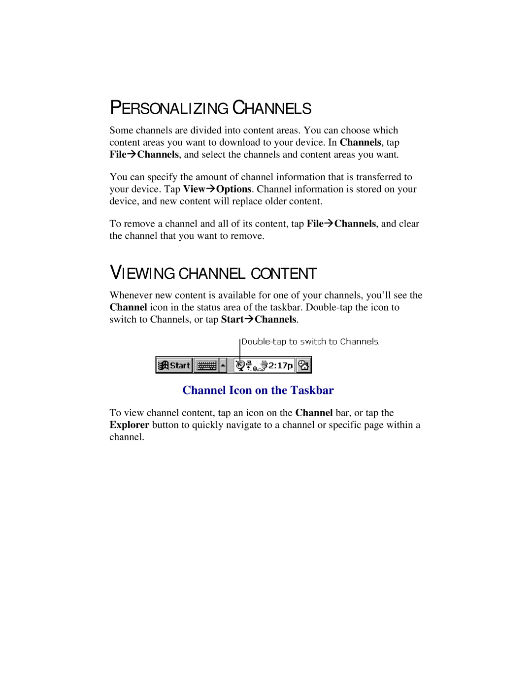 Compaq 2100 manual Personalizing Channels, Viewing Channel Content, Channel Icon on the Taskbar 