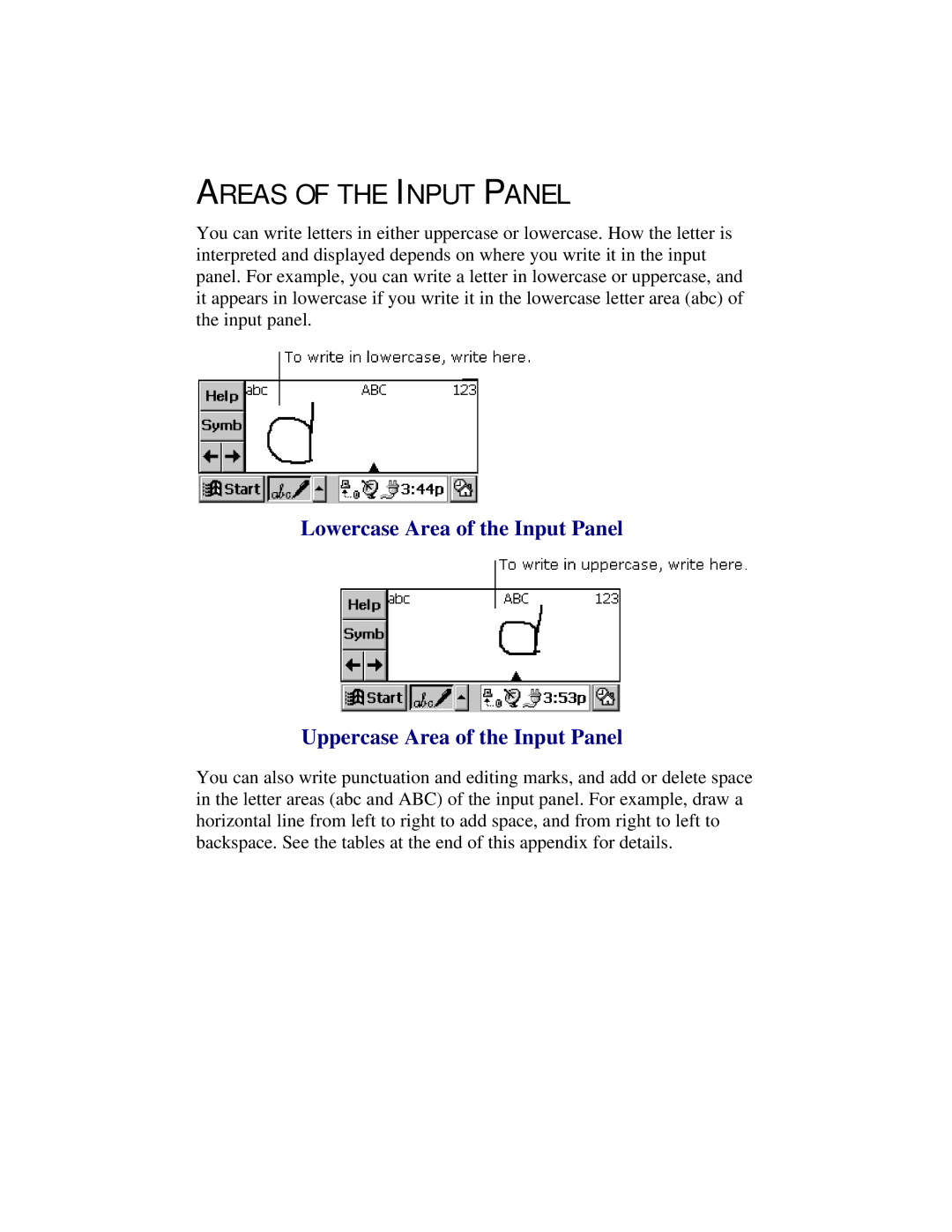 Compaq 2100 manual Areas of the Input Panel 