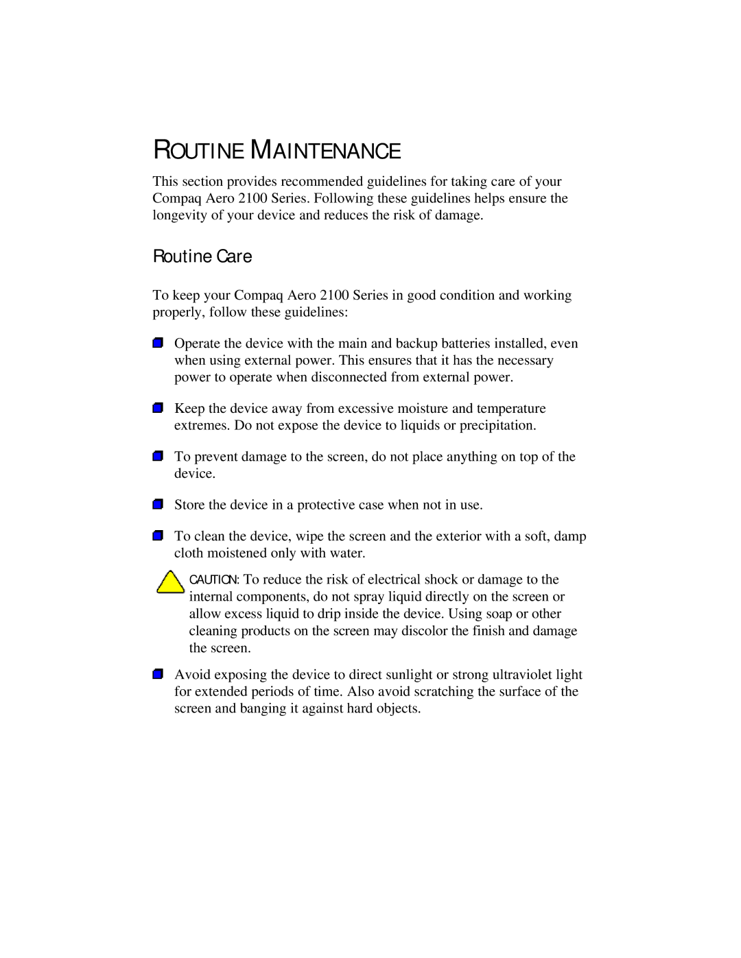 Compaq 2100 manual Routine Maintenance, Routine Care 