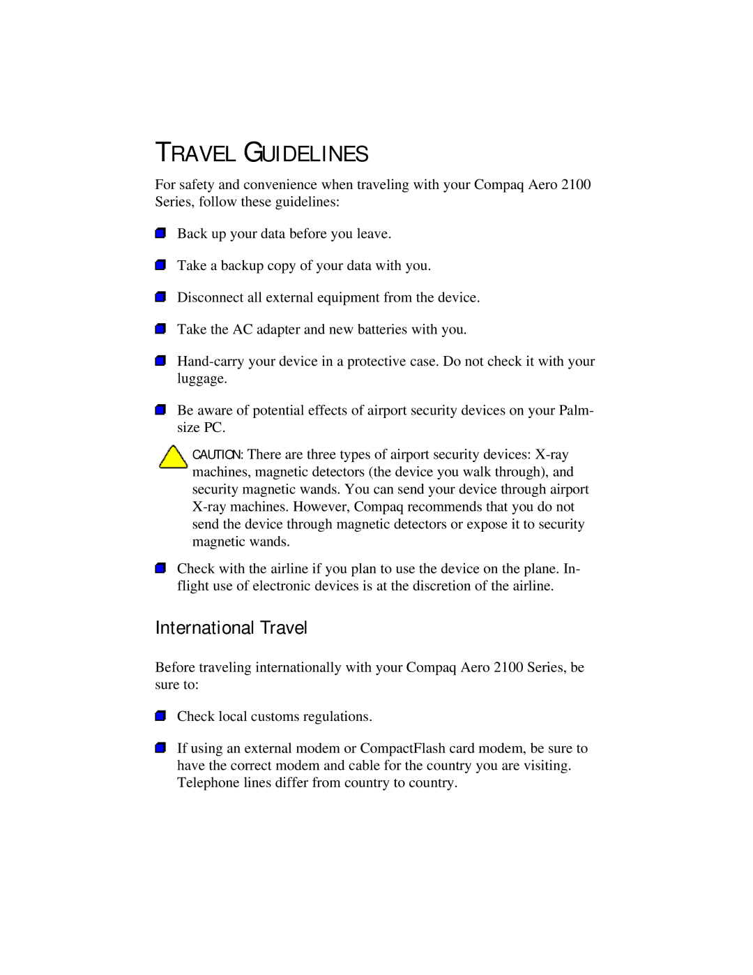 Compaq 2100 manual Travel Guidelines, International Travel 