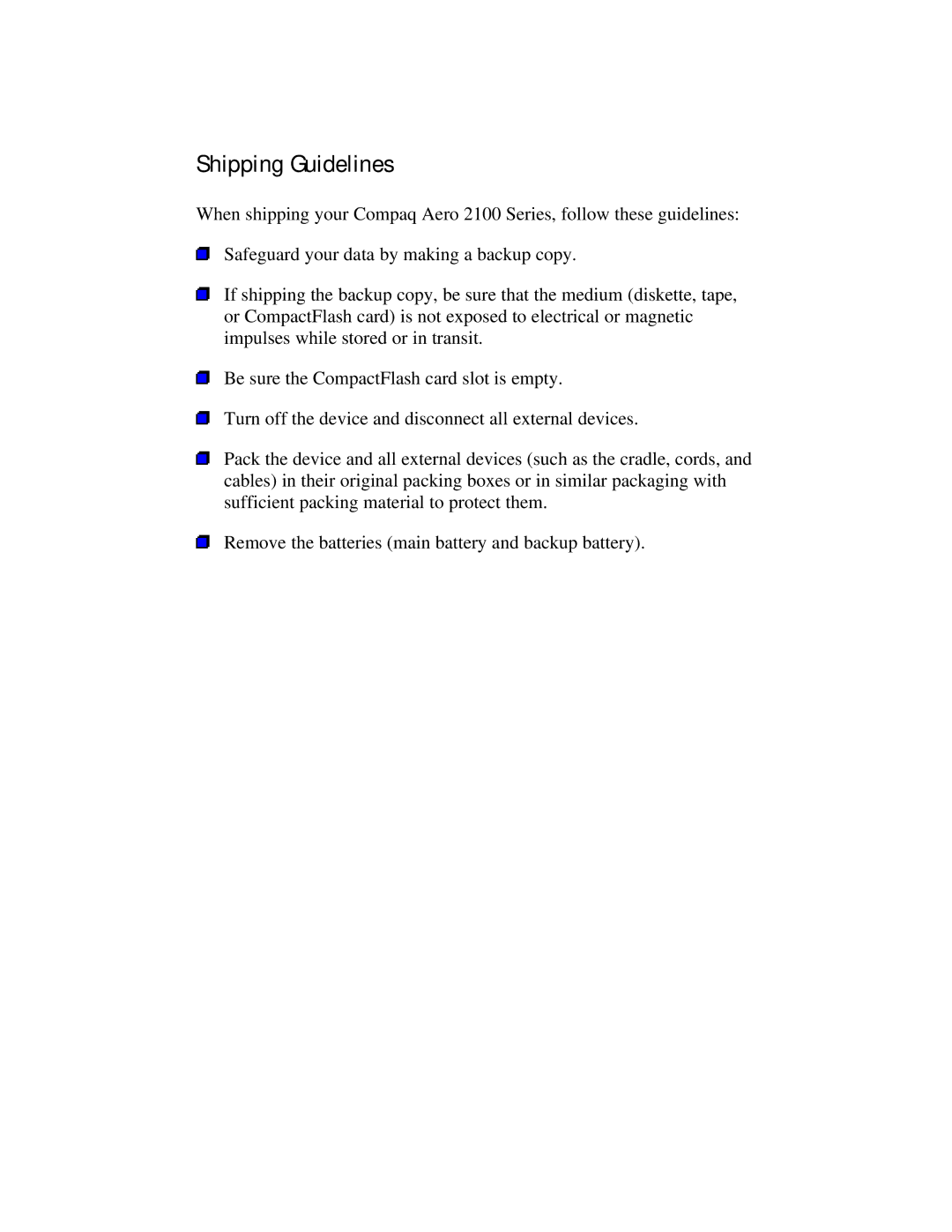 Compaq 2100 manual Shipping Guidelines 