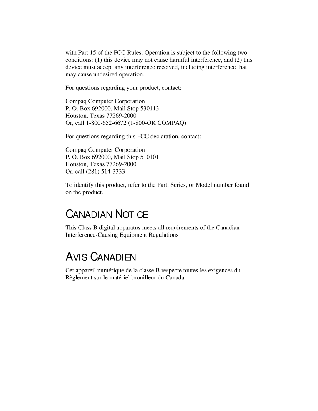 Compaq 2100 manual Canadian Notice, Avis Canadien 