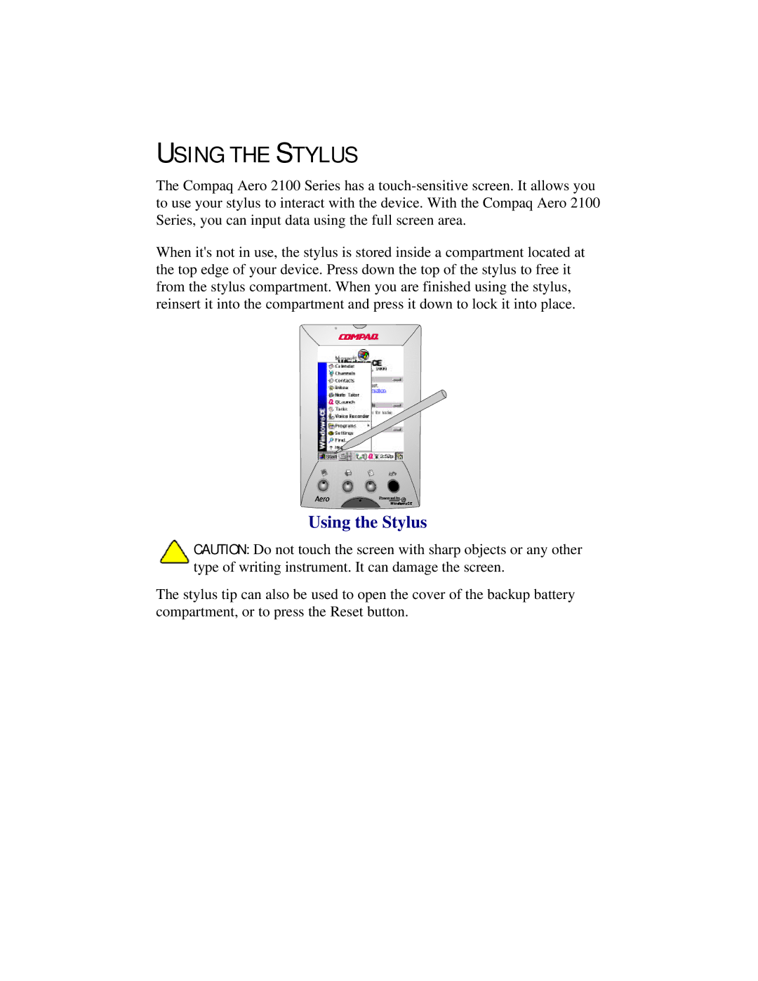 Compaq 2100 manual Using the Stylus 