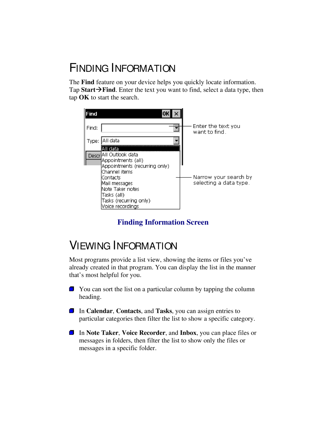 Compaq 2100 manual Viewing Information, Finding Information Screen 