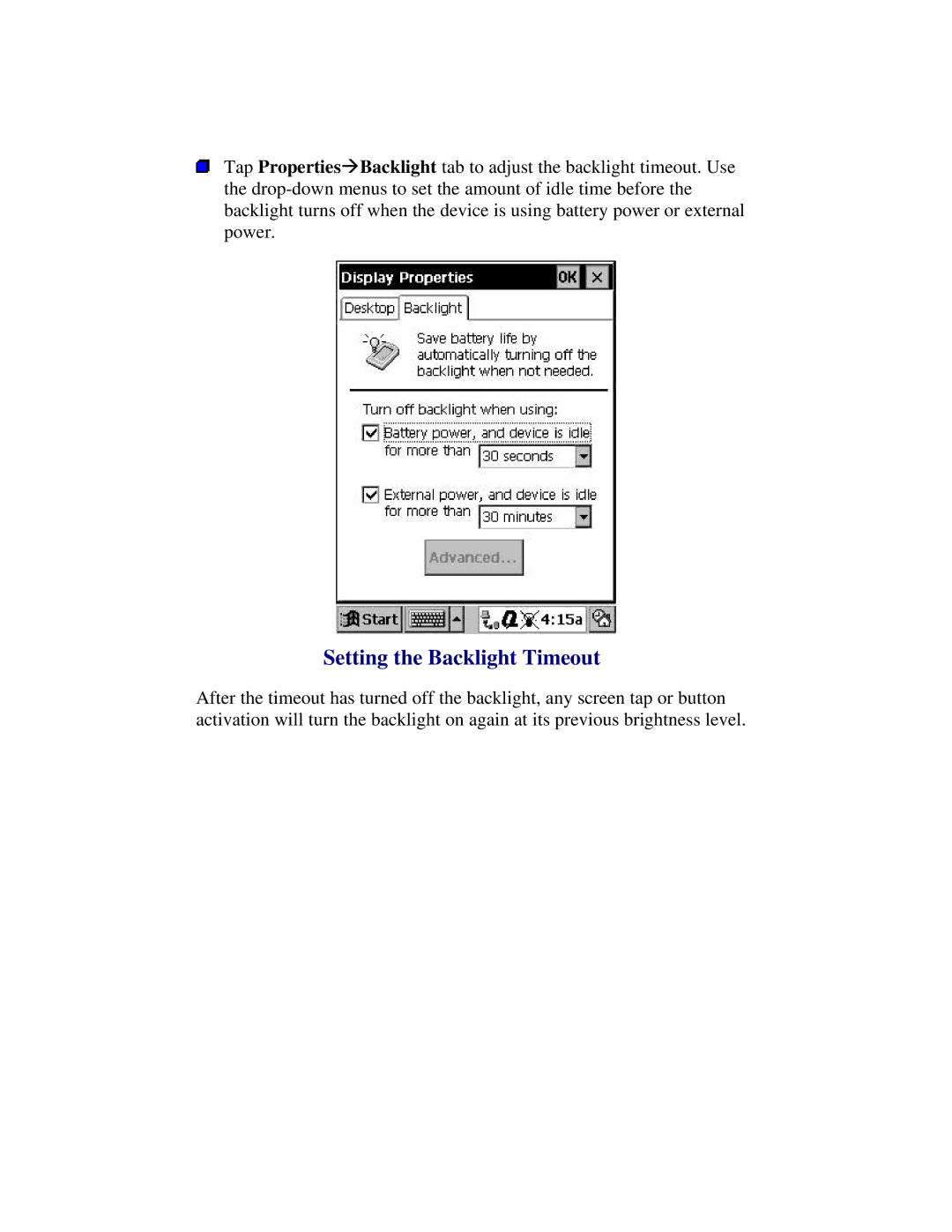 Compaq 2100 manual Setting the Backlight Timeout 