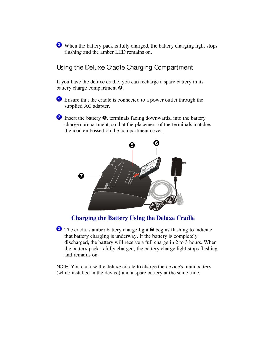 Compaq 2100 manual Using the Deluxe Cradle Charging Compartment, Charging the Battery Using the Deluxe Cradle 