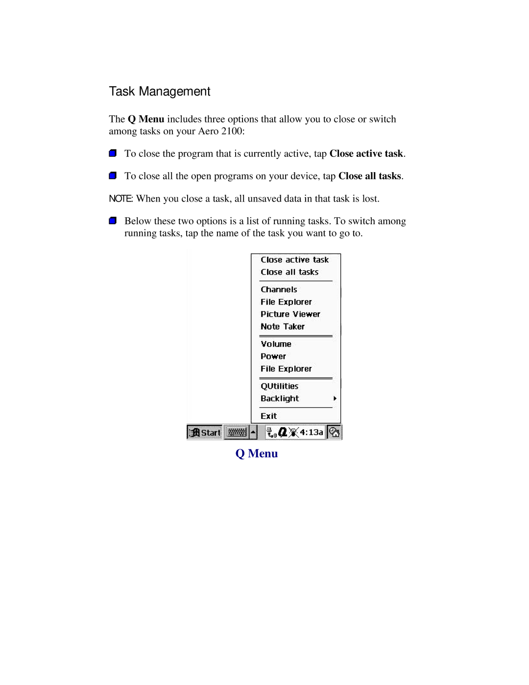 Compaq 2100 manual Task Management, Menu 