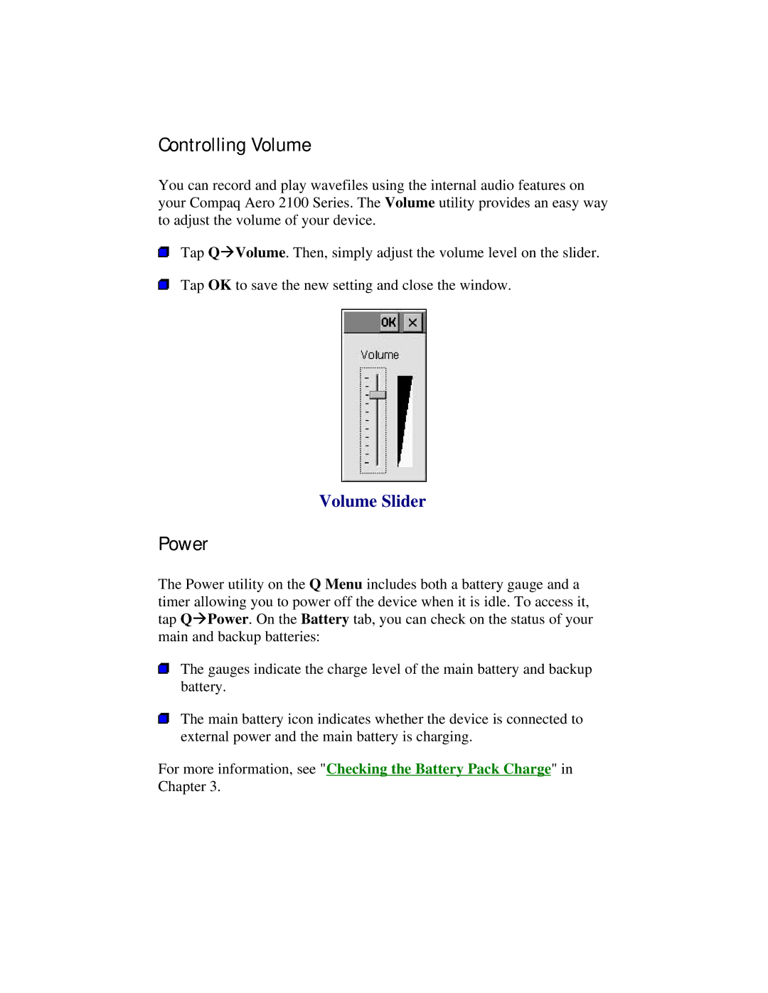 Compaq 2100 manual Controlling Volume, Power, Volume Slider 