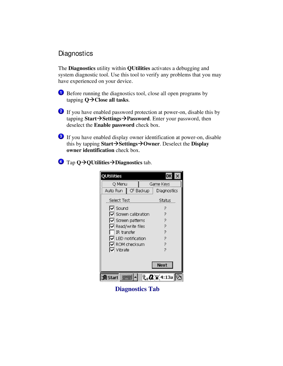 Compaq 2100 manual Diagnostics Tab 