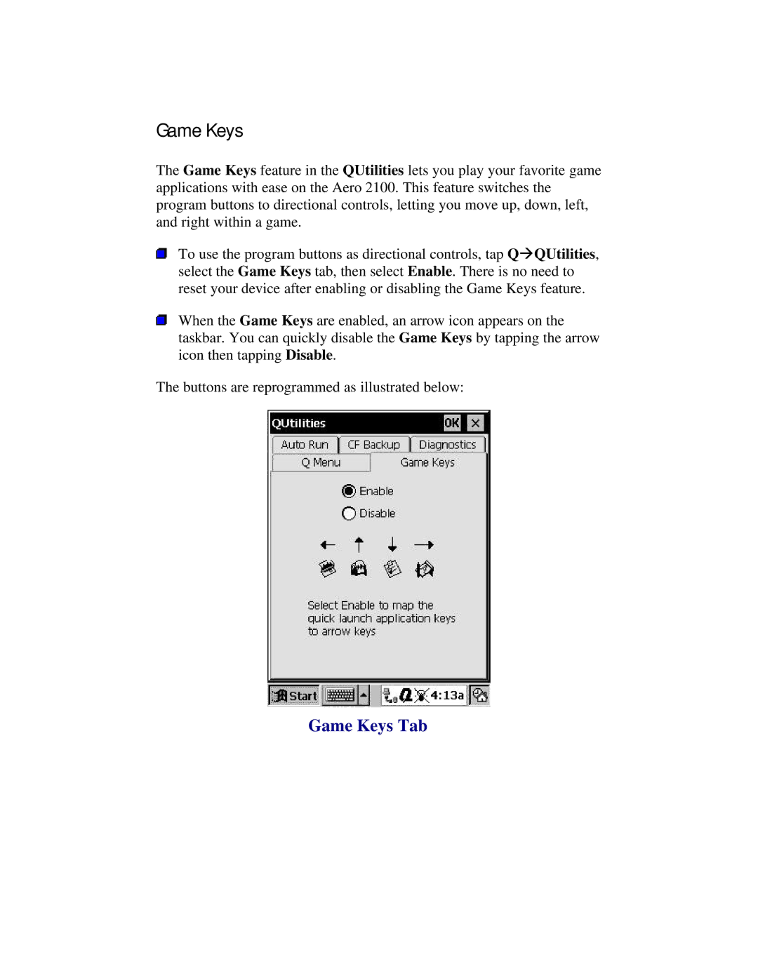 Compaq 2100 manual Game Keys Tab 