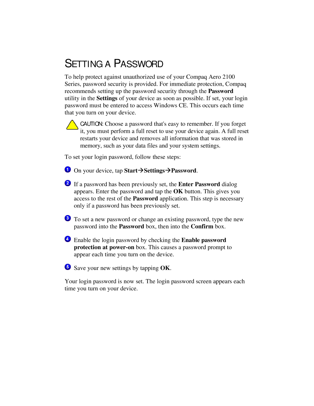 Compaq 2100 manual Setting a Password 