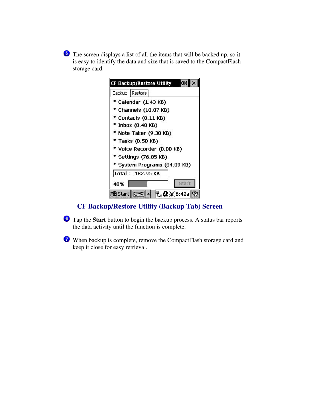 Compaq 2100 manual CF Backup/Restore Utility Backup Tab Screen 