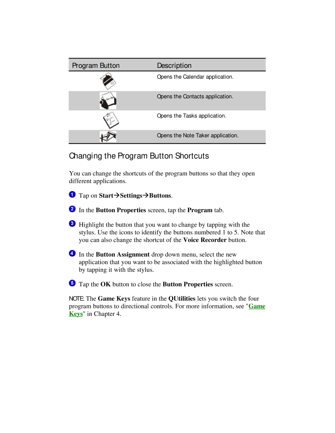 Compaq 2100 manual Changing the Program Button Shortcuts, Program Button Description 