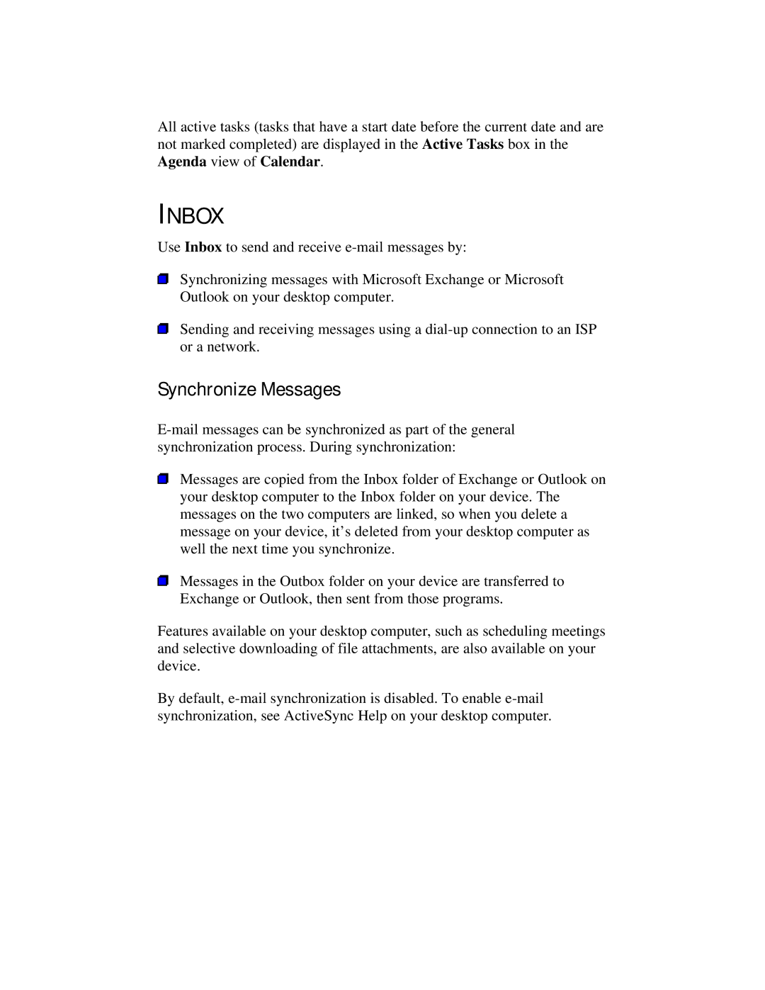 Compaq 2100 manual Inbox, Synchronize Messages 