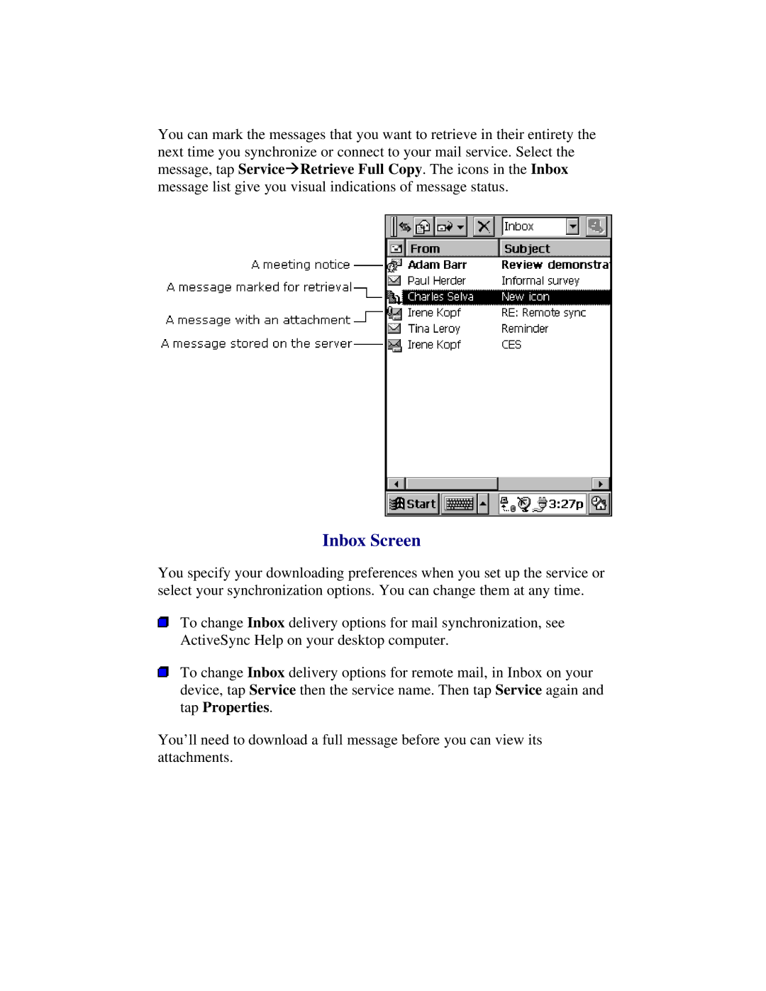 Compaq 2100 manual Inbox Screen 