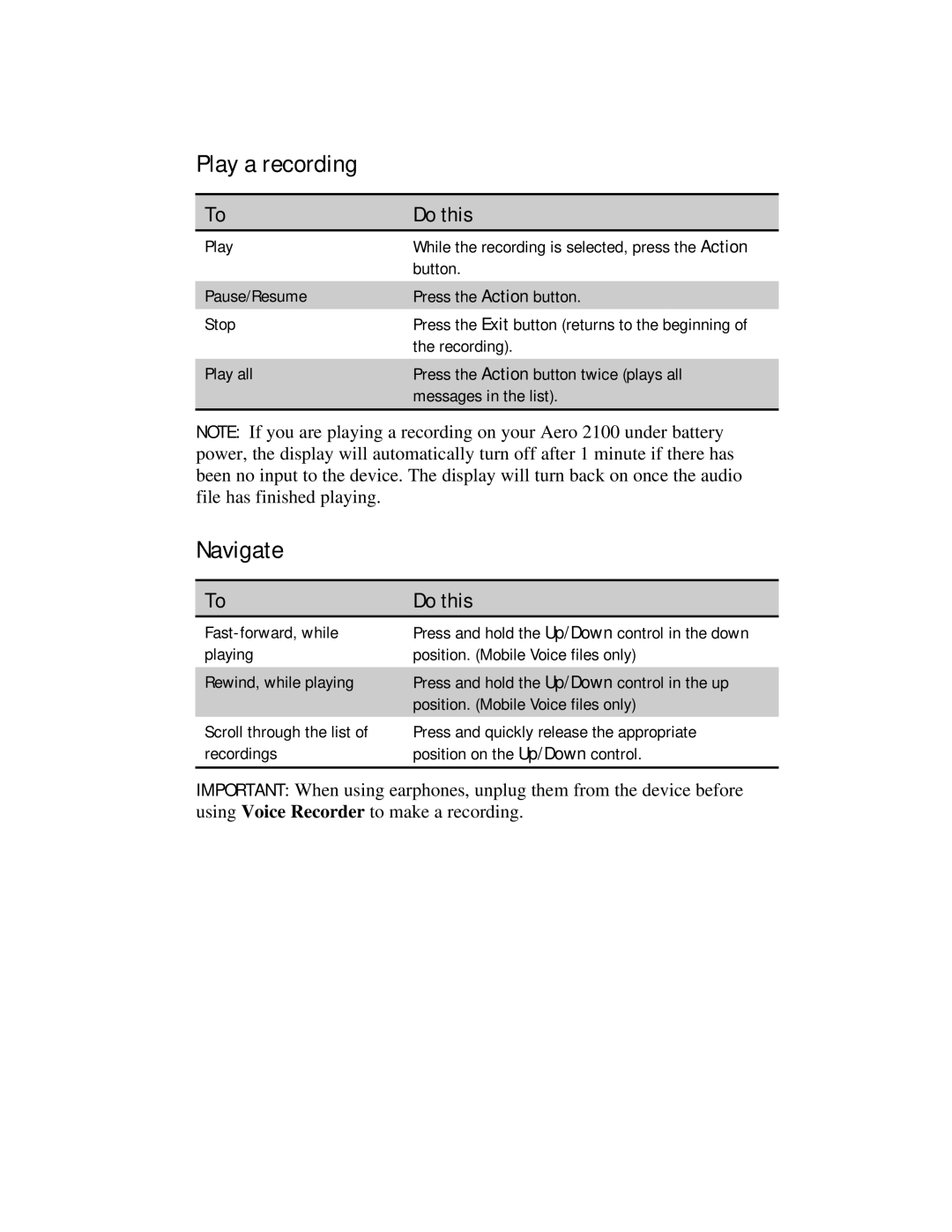 Compaq 2100 manual Play a recording, Navigate 