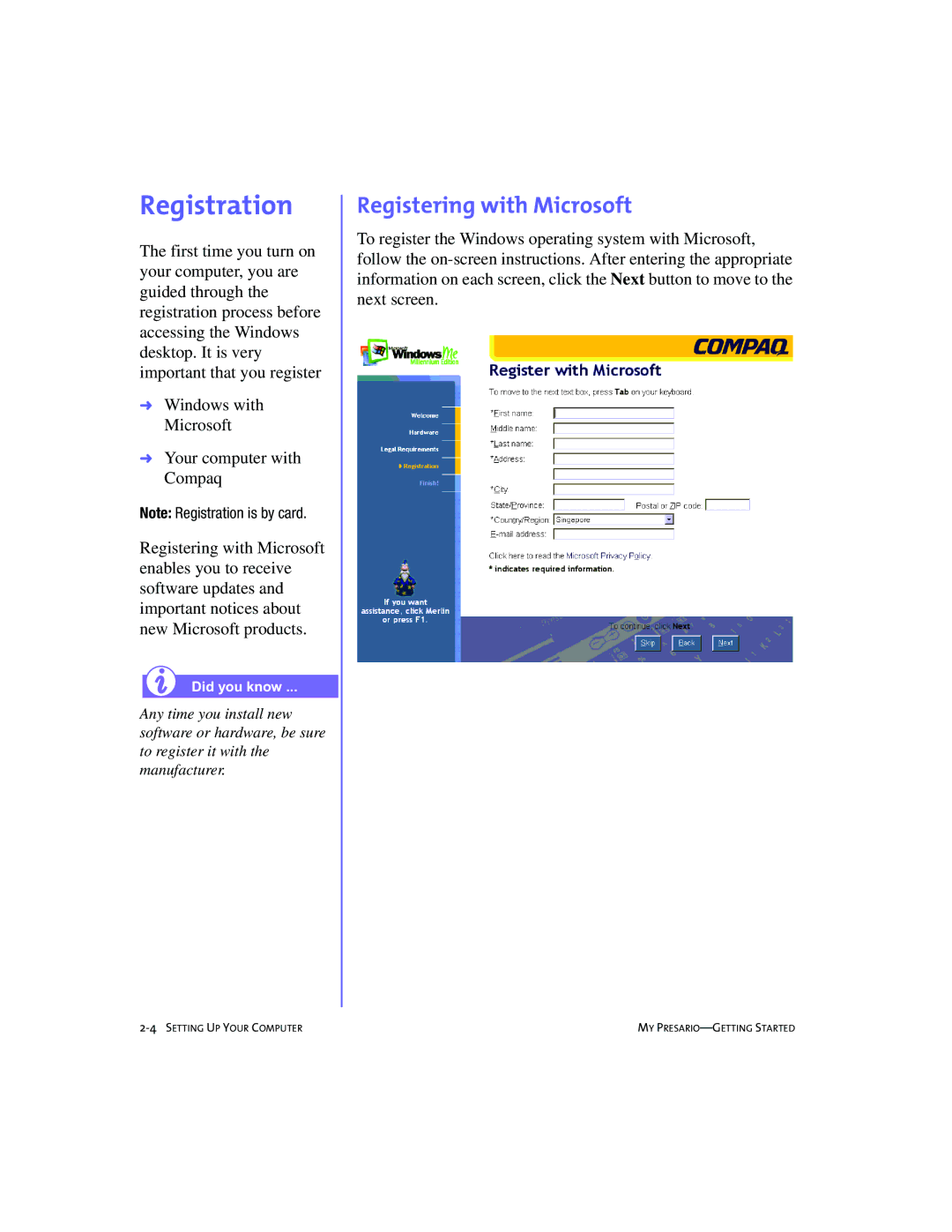 Compaq 228399-373 manual Registration, Registering with Microsoft 