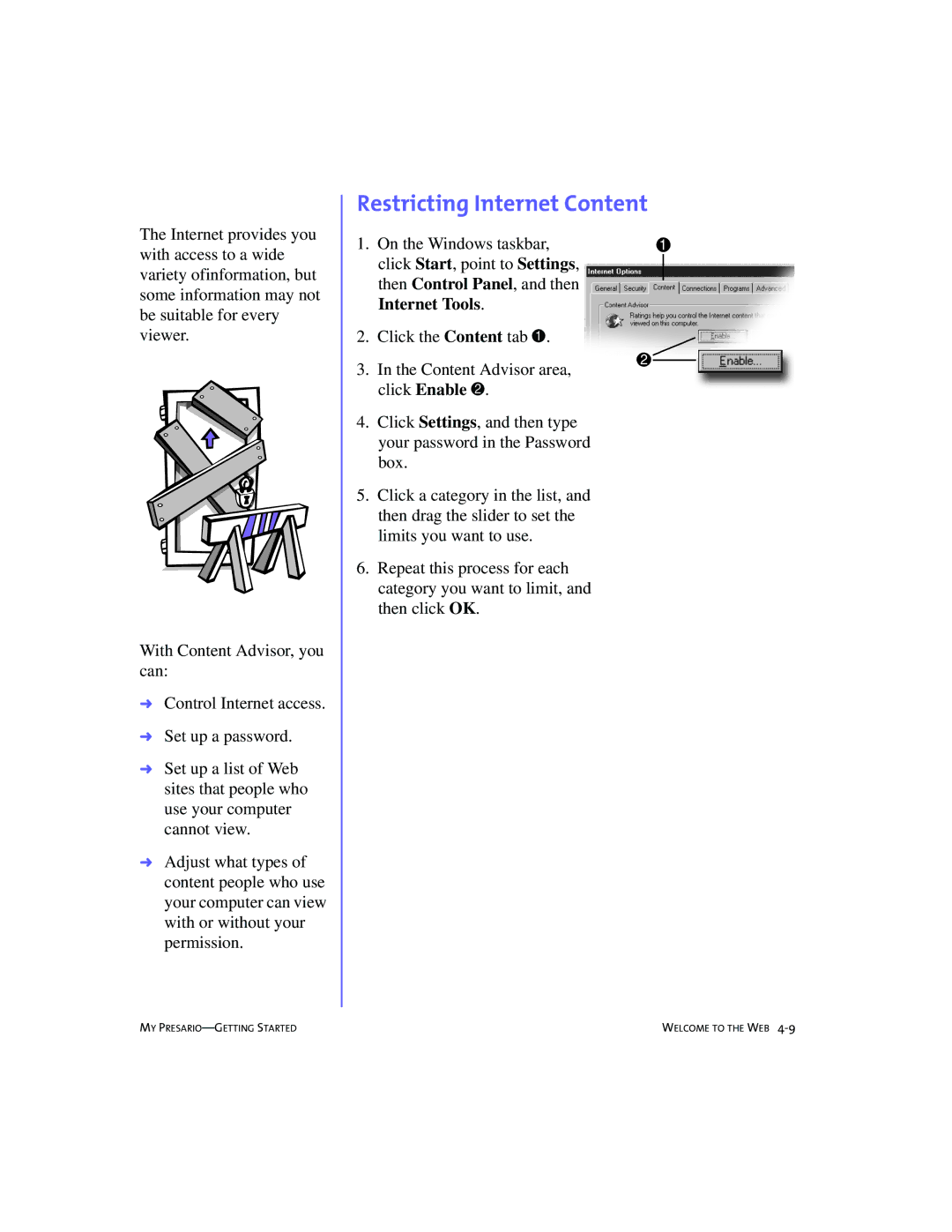 Compaq 228399-373 manual Restricting Internet Content 