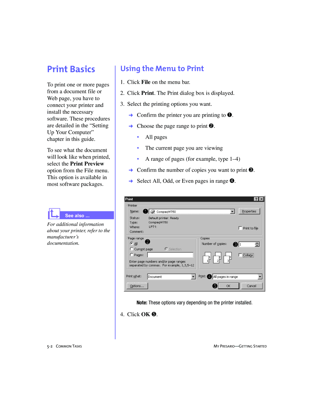 Compaq 228399-373 manual Print Basics, Using the Menu to Print 