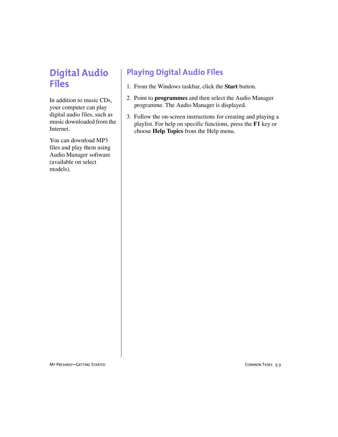 Compaq 228399-373 manual Playing Digital Audio Files 