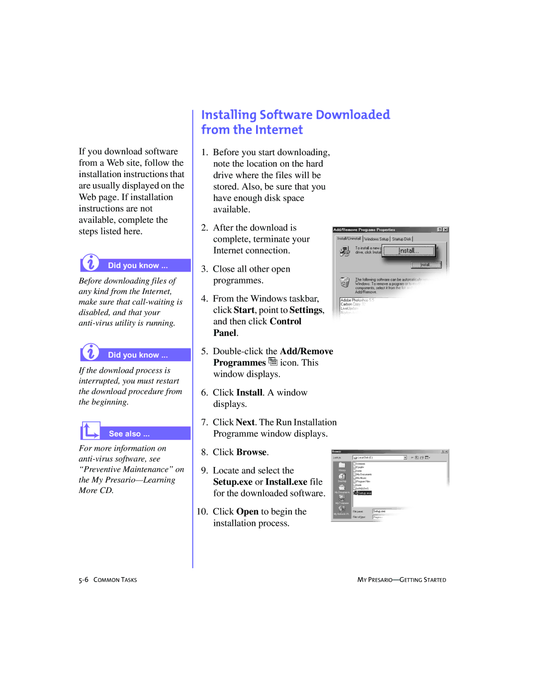 Compaq 228399-373 manual Installing Software Downloaded from the Internet 