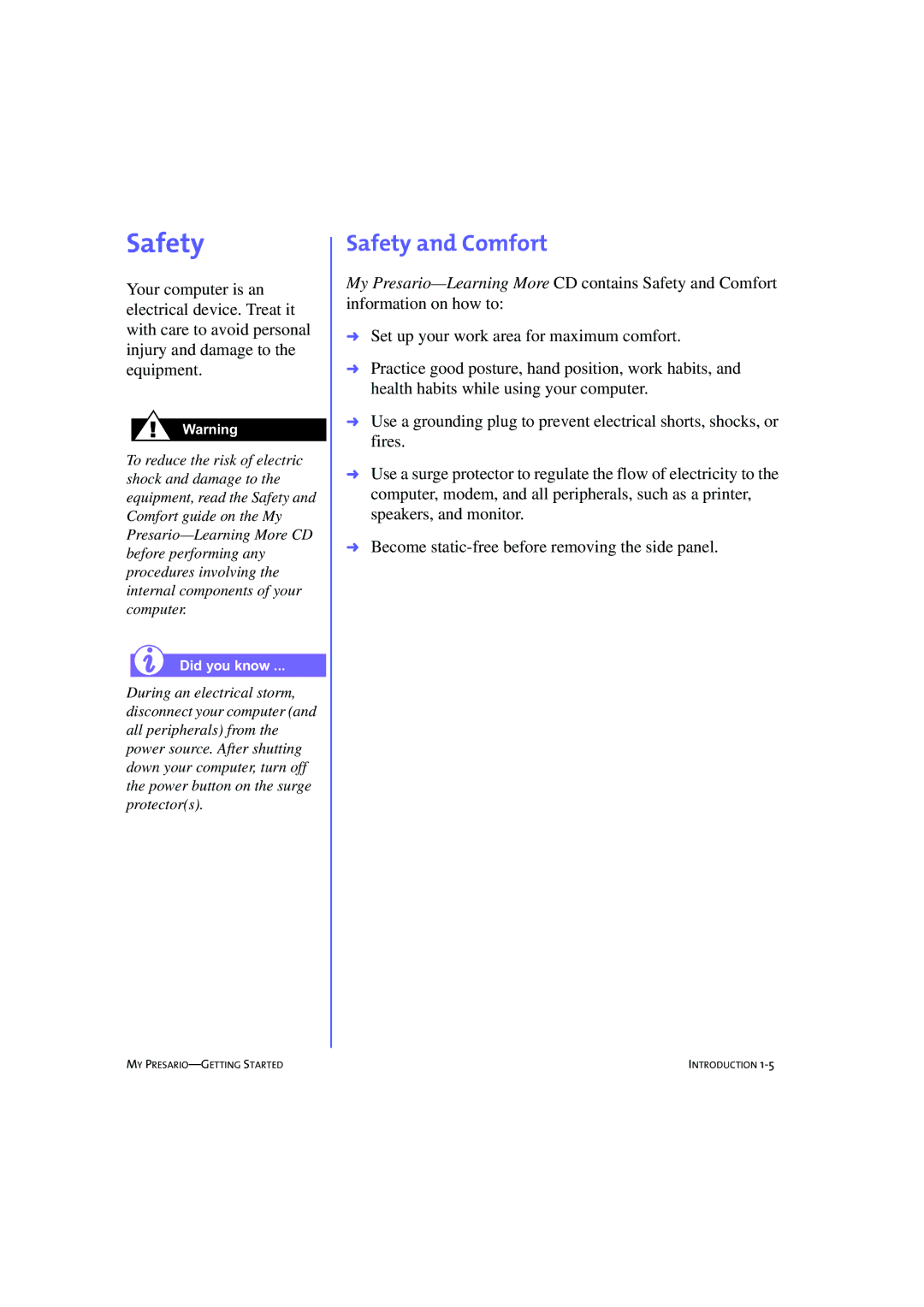 Compaq 233789-371 manual Safety and Comfort 