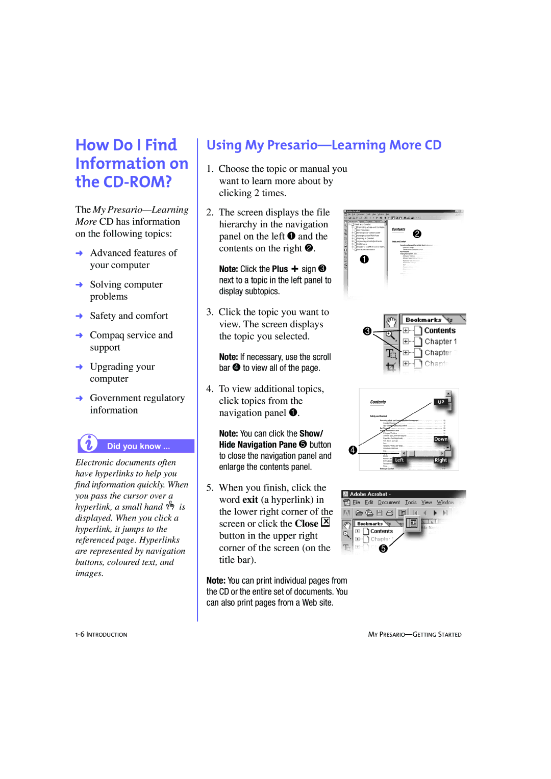 Compaq 233789-371 manual How Do I Find Information on the CD-ROM?, Using My Presario-Learning More CD 