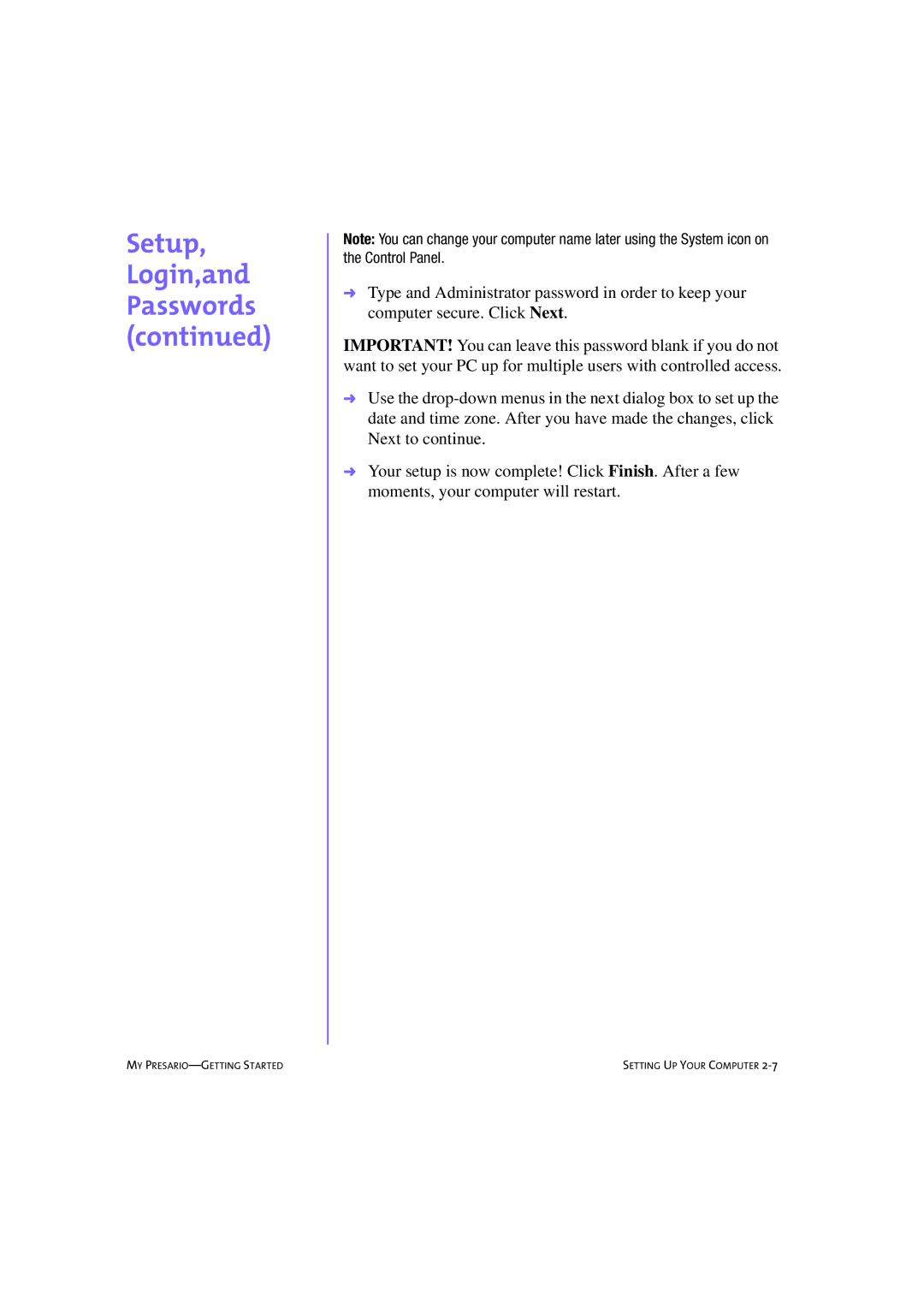 Compaq 233789-371 manual Setup, Login,and Passwords 