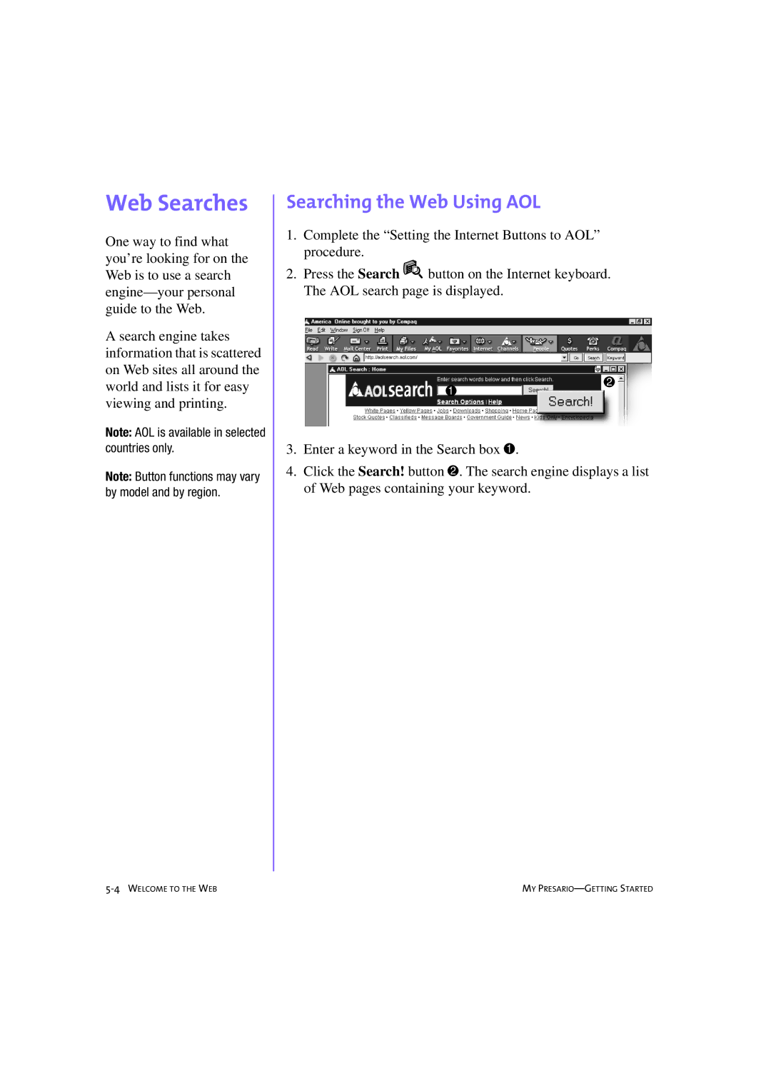 Compaq 233789-371 manual Web Searches, Searching the Web Using AOL 