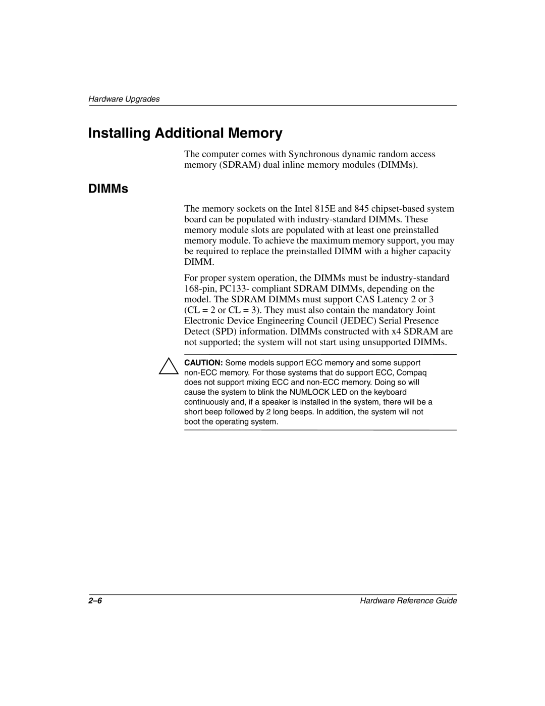 Compaq 243850-002 manual Installing Additional Memory, DIMMs 