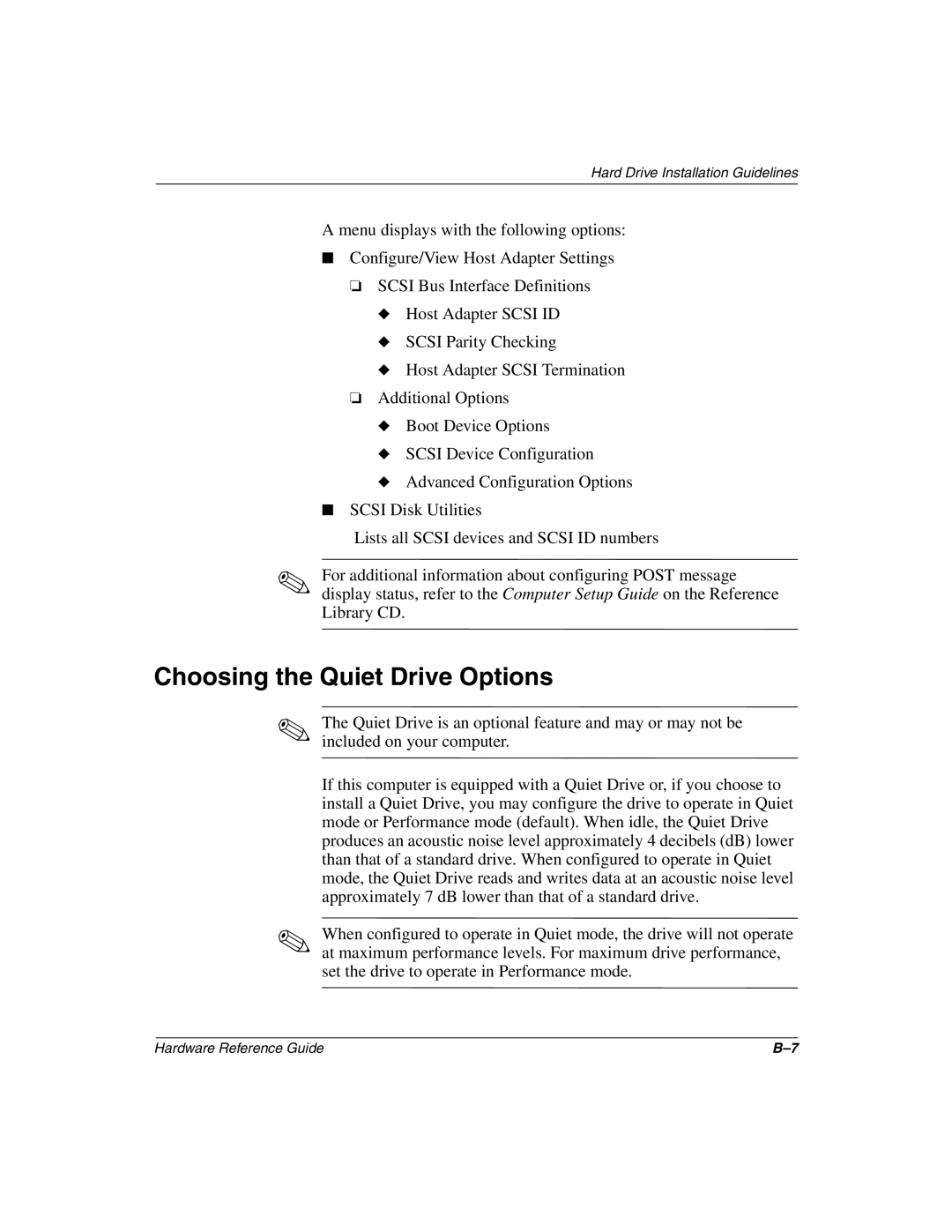 Compaq 243850-002 manual Choosing the Quiet Drive Options 