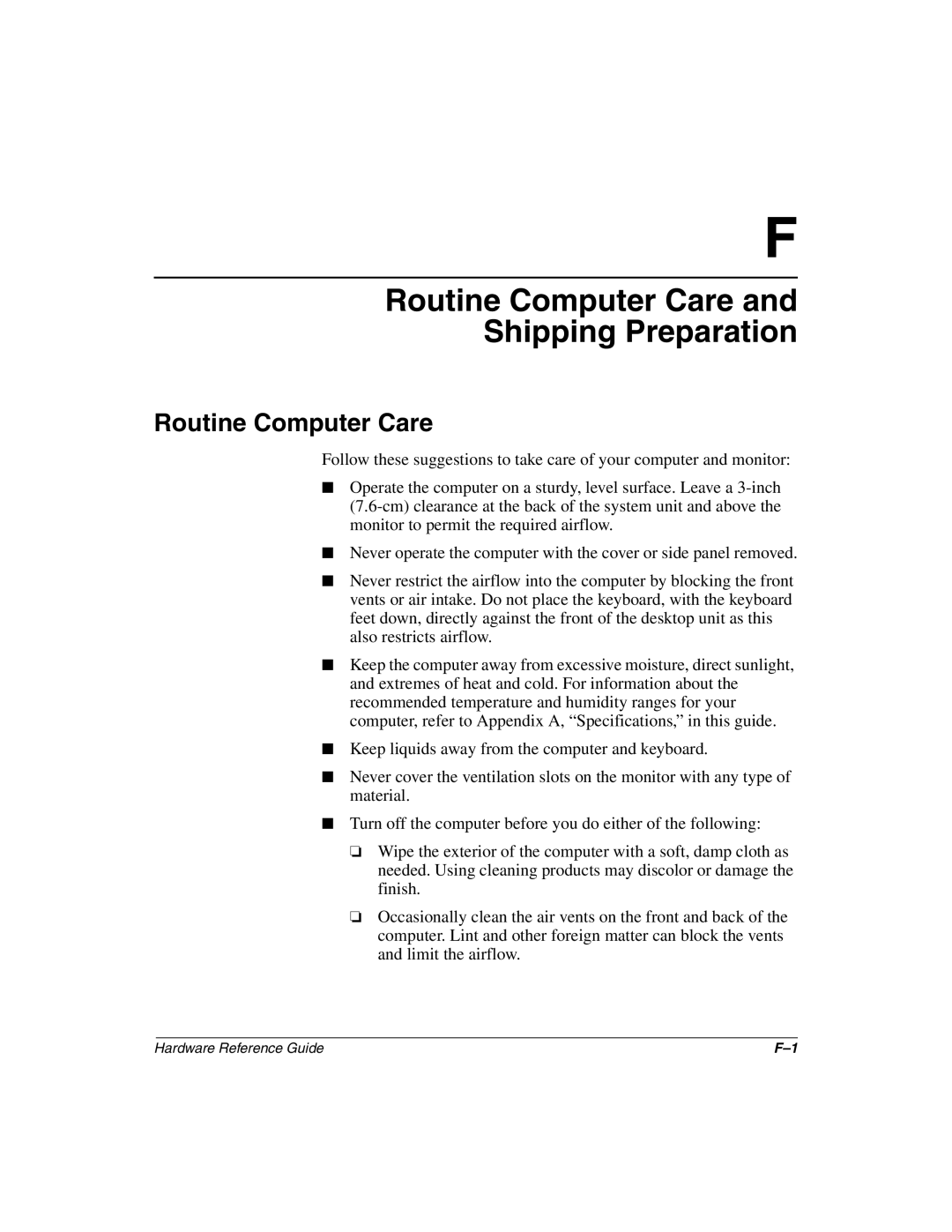 Compaq 243850-002 manual Routine Computer Care Shipping Preparation 