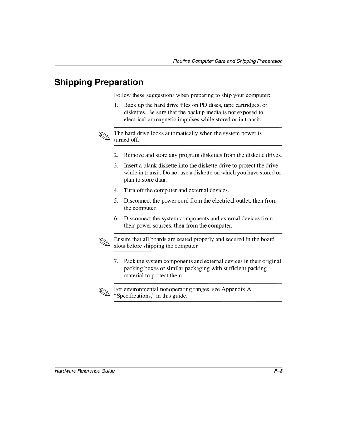 Compaq 243850-002 manual Shipping Preparation 