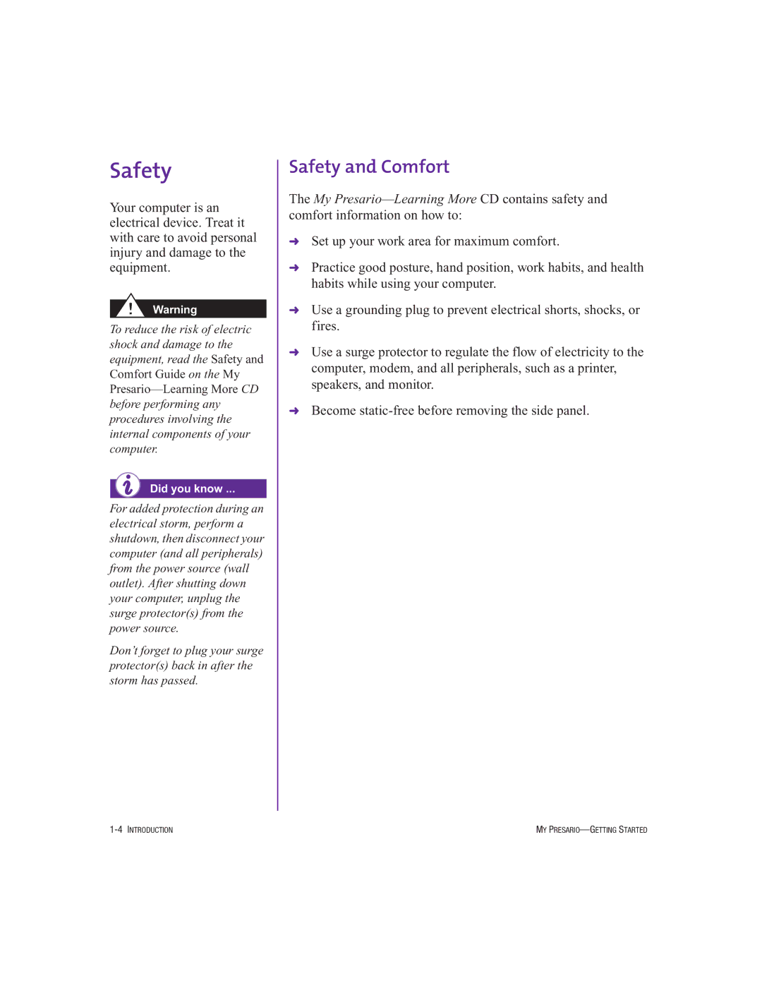 Compaq 250029-001 manual Safety and Comfort 