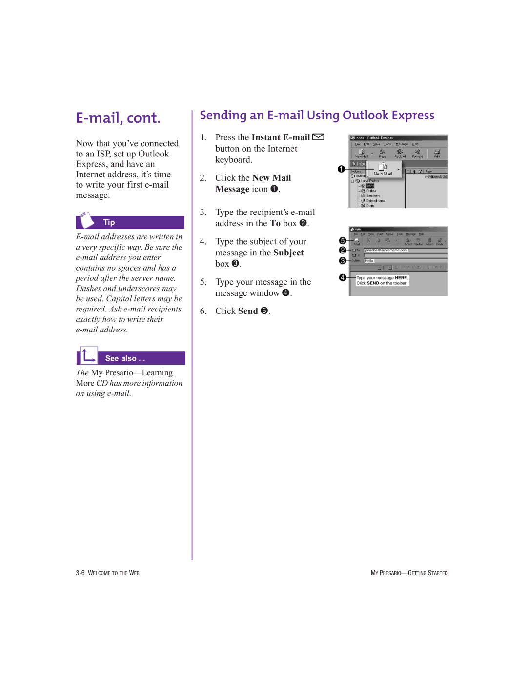 Compaq 250029-001 manual Sending an E-mail Using Outlook Express 