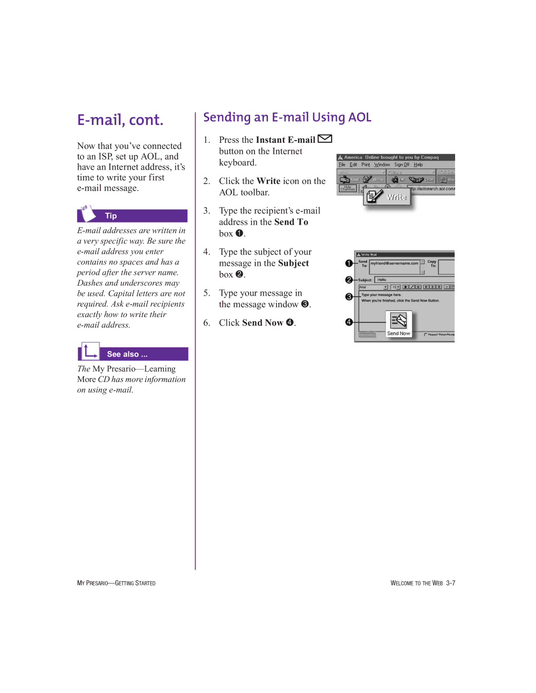 Compaq 250029-001 manual Sending an E-mail Using AOL 