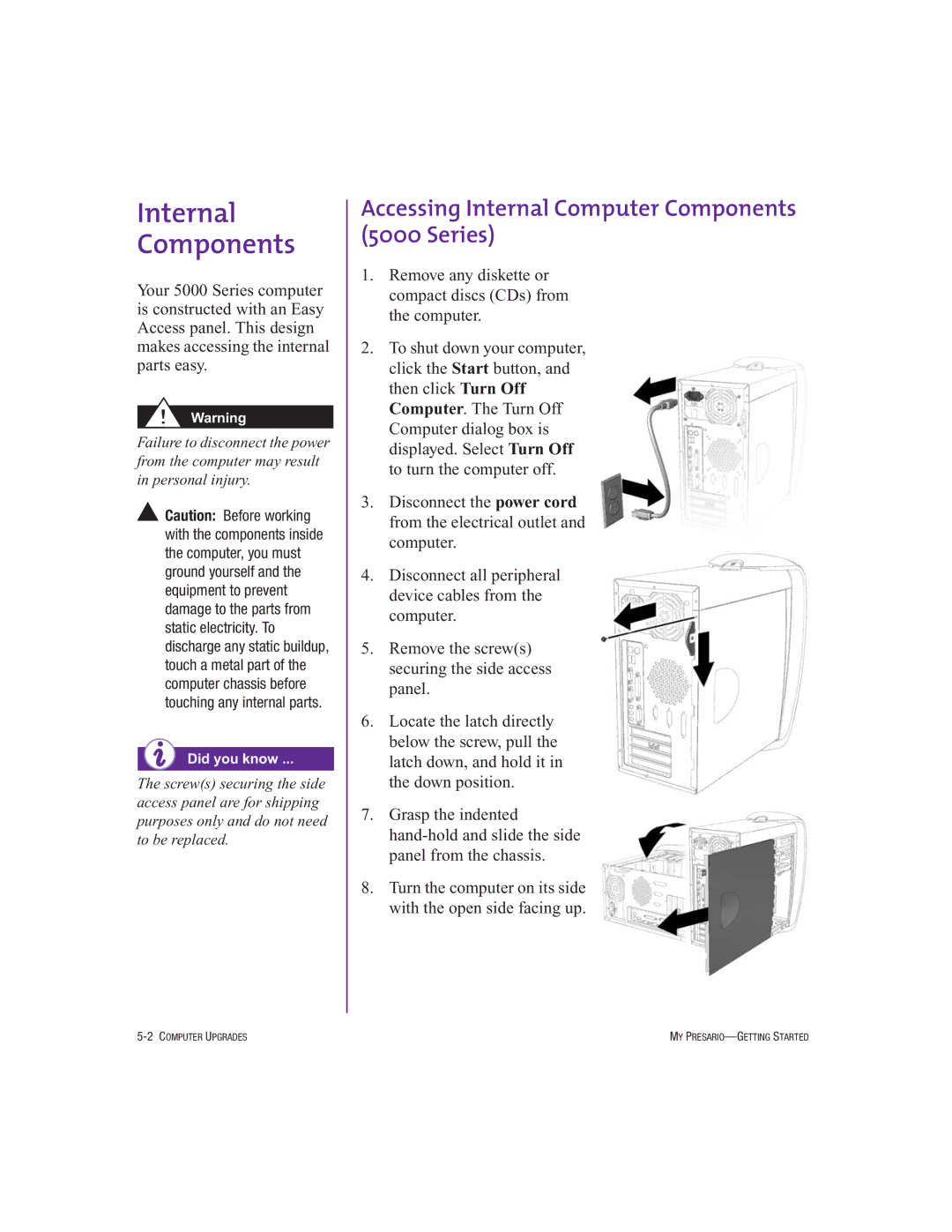 Compaq 250029-001 manual Internal Components, Accessing Internal Computer Components 5000 Series 