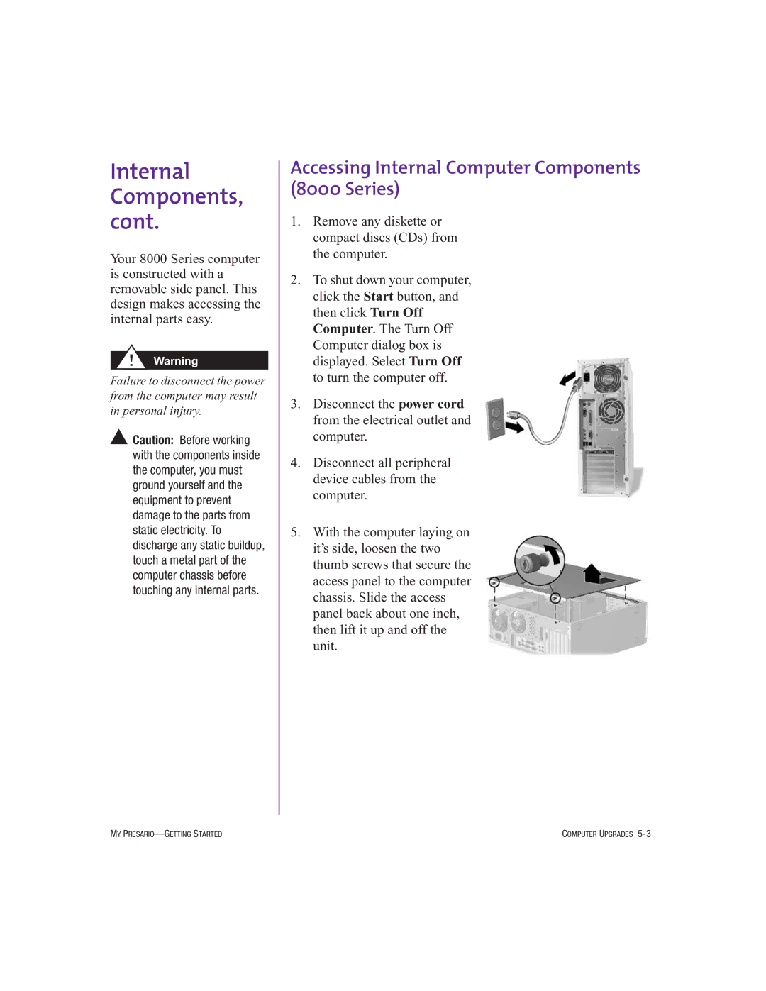 Compaq 250029-001 manual Internal Components, Accessing Internal Computer Components 8000 Series 