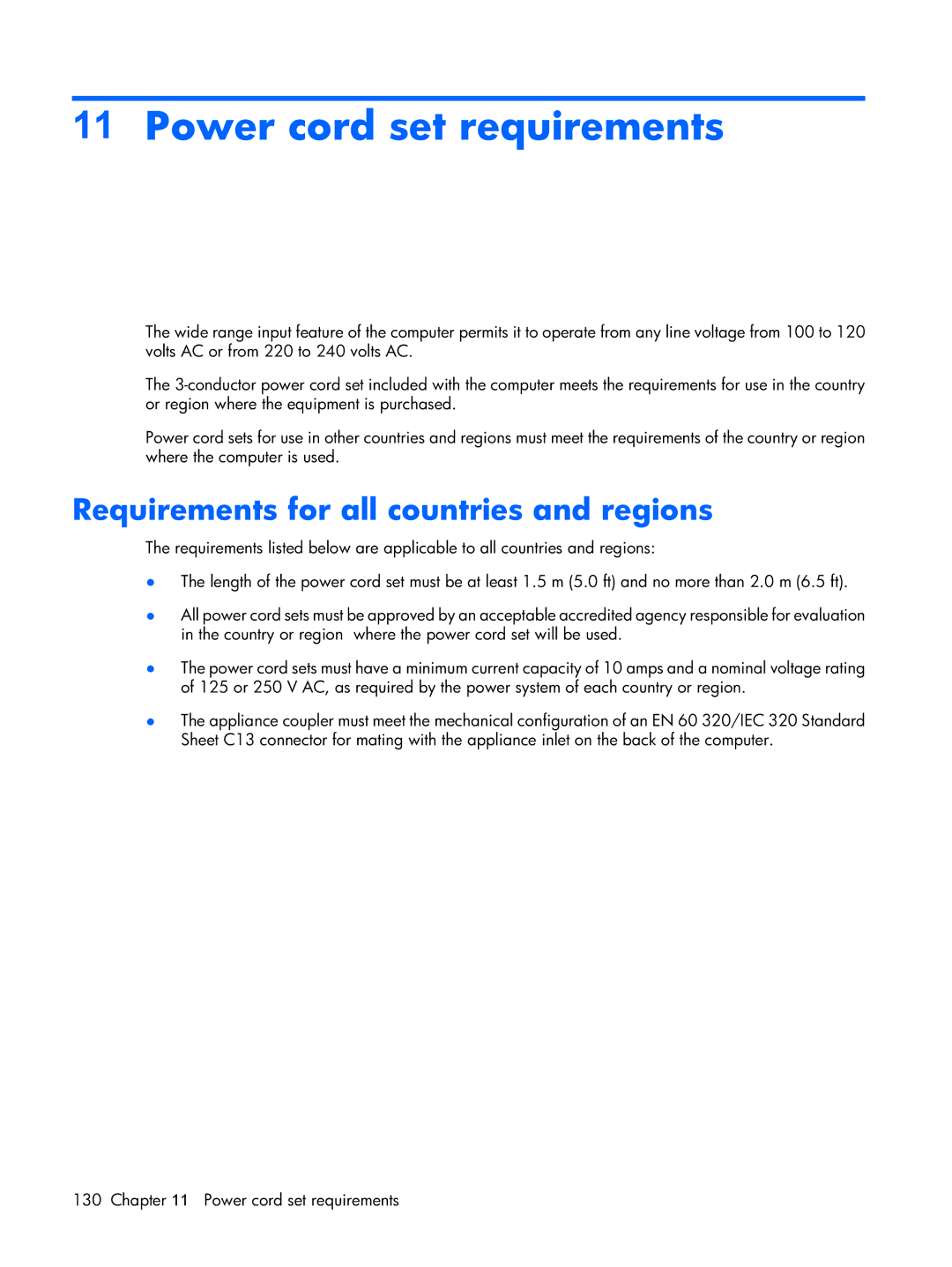 Compaq 2510p manual Power cord set requirements, Requirements for all countries and regions 