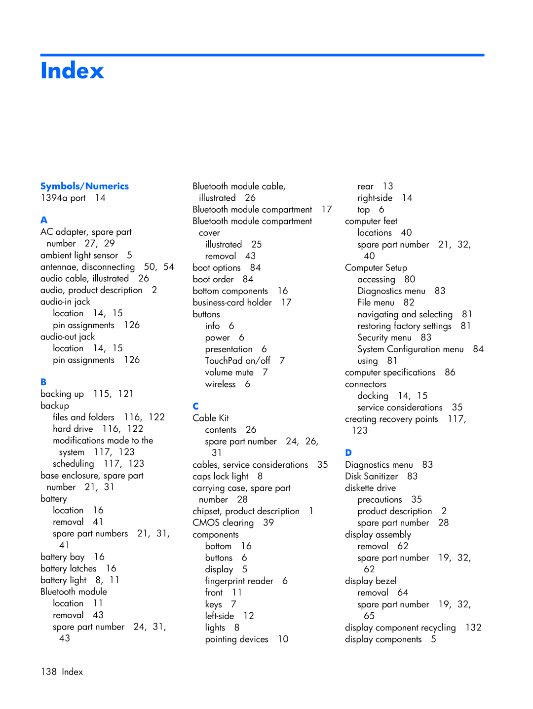 Compaq 2510p manual Index, Symbols/Numerics 