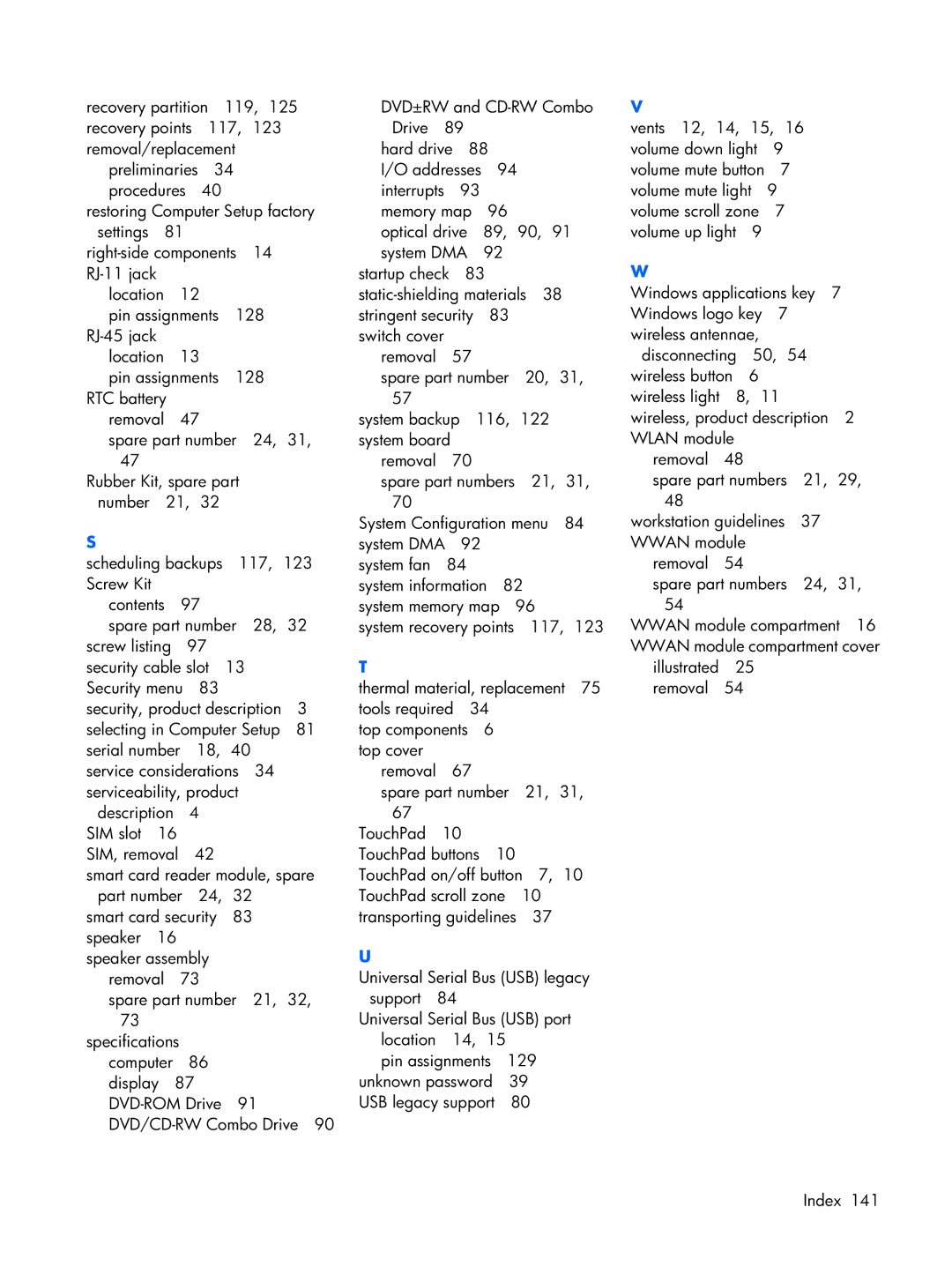 Compaq 2510p manual Location Pin assignments 128 